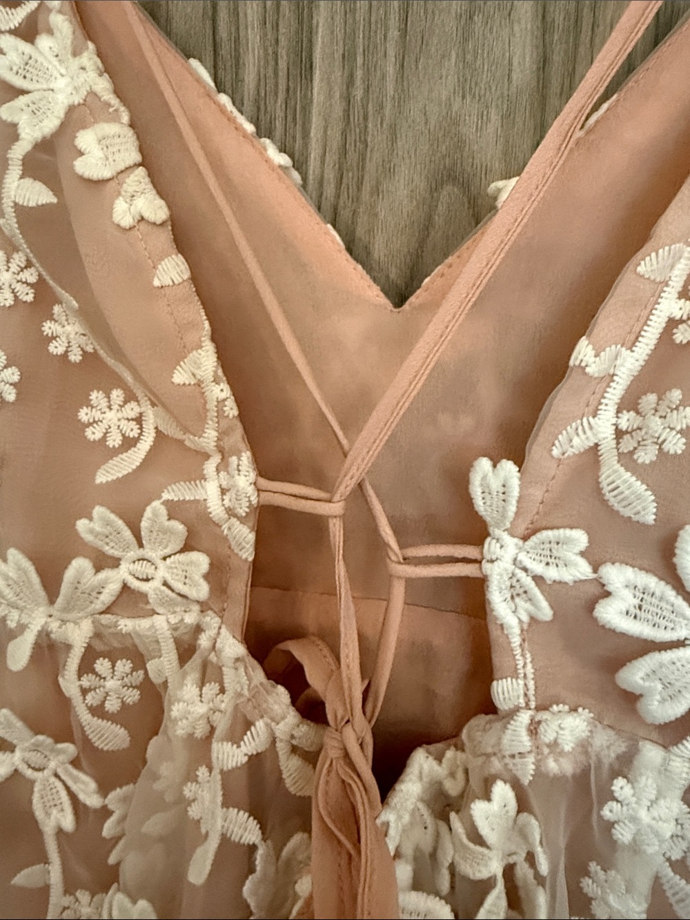 Blush Pink Slip Dress with White Floral Lace Overlay - Picture 5 of 9